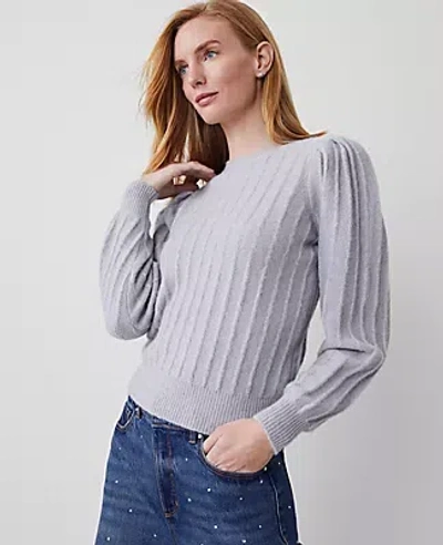 Ann Taylor Petite Ribbed Puff-sleeve Sweater In Magnesium