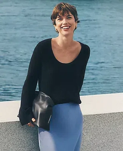 Ann Taylor Petite Ribbed Scoop Neck Sweater In Black