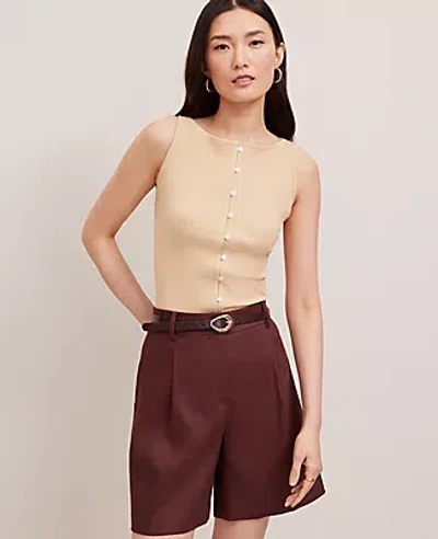 Ann Taylor Petite Ribbed Sleeveless Button Top