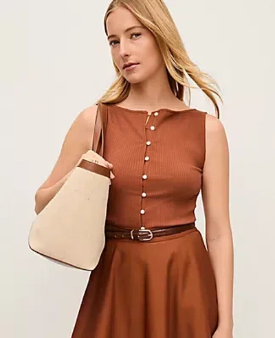 Ann Taylor Petite Ribbed Sleeveless Button Top In Brown