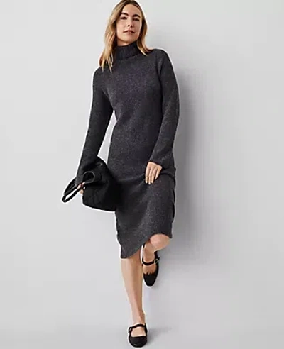 Ann Taylor Petite Ribbed Sweater Dress In Heathered Onyx