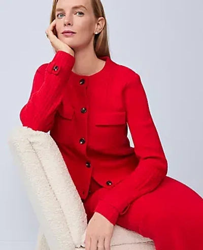 Ann Taylor Petite Ribbed Sweater Jacket In Red