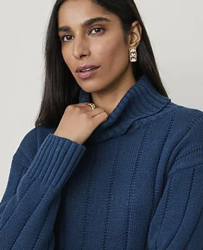 Ann Taylor Petite Ribbed Turtleneck Sweater In Moonlit Backdrop