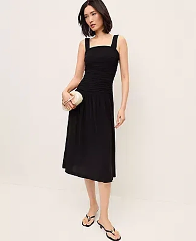 Ann Taylor Petite Ruched Midi Dress In Black