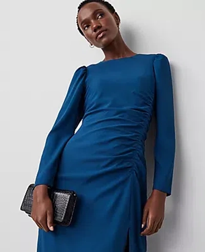 Ann Taylor Petite Ruched Midi Dress In Sea Storm