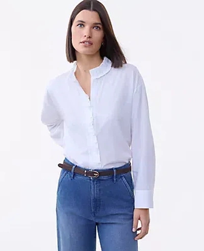 Ann Taylor Petite Ruffle Button Down Shirt In White