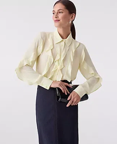 Ann Taylor Petite Ruffle Button Down Shirt In Yellow
