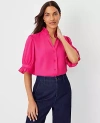 Ann Taylor Petite Ruffle Button Top In Hot Pink Poppy