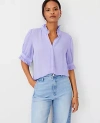 Ann Taylor Petite Ruffle Button Top In Purple Petal
