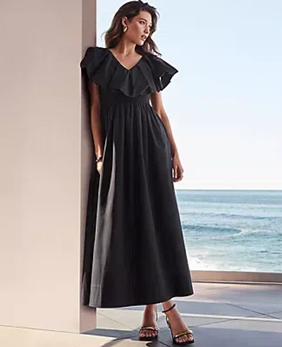 Ann Taylor Petite Ruffle Collar Maxi Flare Dress