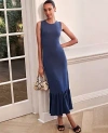 Ann Taylor Petite Ruffle Hem Sweater Dress In Blue