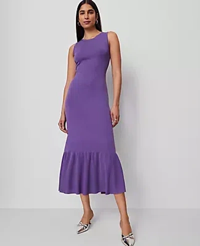 Ann Taylor Petite Ruffle Hem Sweater Dress In Purple
