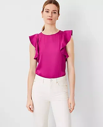 Ann Taylor Petite Ruffle Shoulder Top In Magenta Shadow