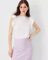 Ann Taylor Petite Ruffle Shoulder Top In Winter White