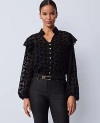 Ann Taylor Petite Ruffle Trim Blouse In Black