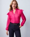 Ann Taylor Petite Ruffle Trim Blouse In Pink