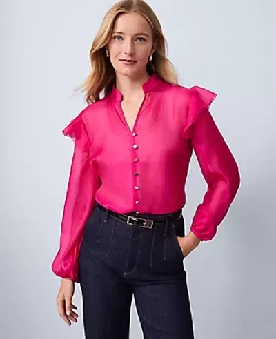 Ann Taylor Petite Ruffle Trim Blouse In Pink