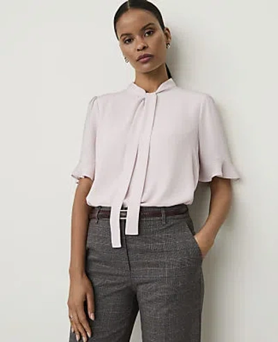 Ann Taylor Petite Ruffle Trim Bow Blouse In Mother Of Pearl