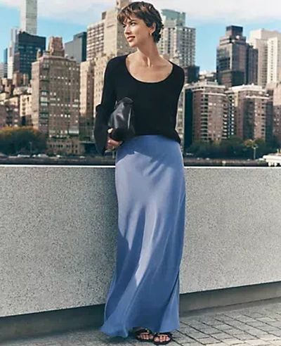 Ann Taylor Petite Sateen Bias Maxi Slip Skirt In Colony Blue