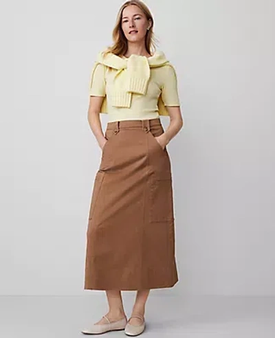 Ann Taylor Petite Sateen Cargo Midi Skirt In French Toast