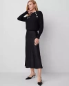 Ann Taylor Petite Satin Bias Midi Slip Skirt In Black