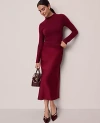 Ann Taylor Petite Satin Bias Midi Slip Skirt In Burgundy