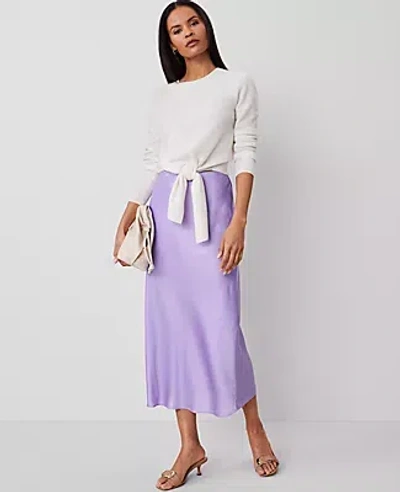 Ann Taylor Petite Satin Bias Midi Slip Skirt In Radiant Amethyst