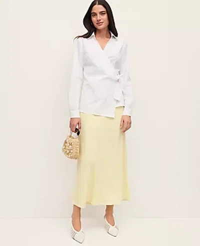 Ann Taylor Petite Satin Bias Midi Slip Skirt In Yellow
