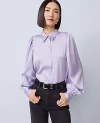 Ann Taylor Petite Satin Blouson Sleeve Blouse In Blue