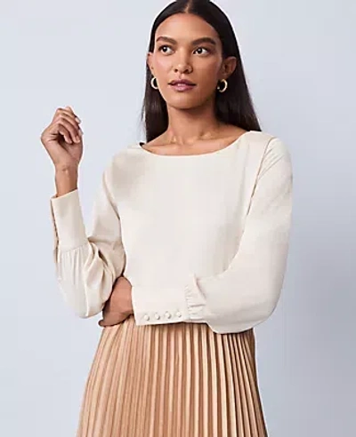 Ann Taylor Petite Satin Boat Neck Popover Top In White
