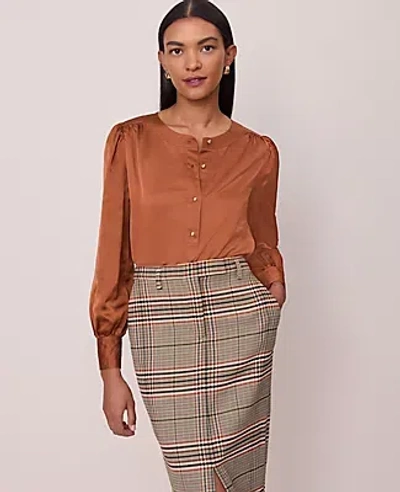 Ann Taylor Petite Satin Button Popover Top In Orange