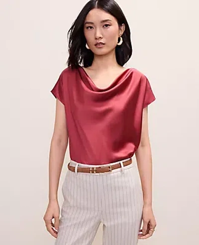 Ann Taylor Petite Satin Cowl Neck Top In Red