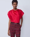 Ann Taylor Petite Satin Cowl Neck Top In Red