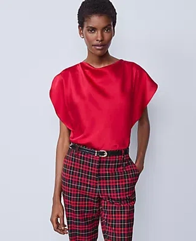 Ann Taylor Petite Satin Cowl Neck Top In Red