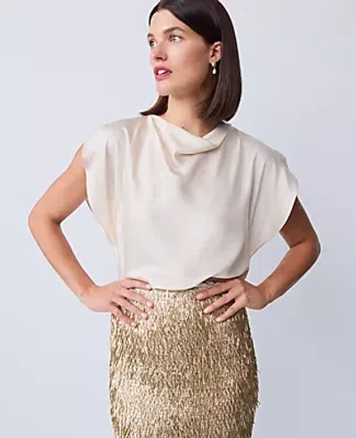 Ann Taylor Petite Satin Cowl Neck Top In White