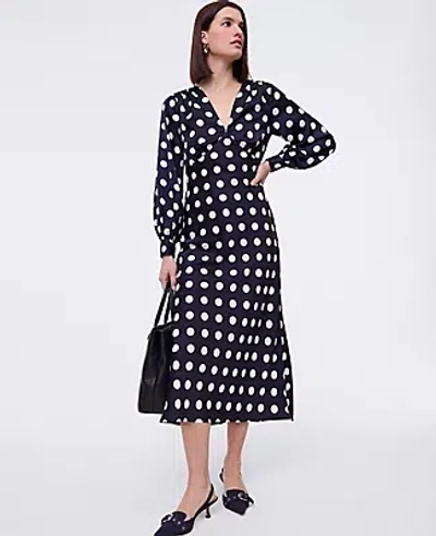 Ann Taylor Petite Satin Dotted Midi Dress In Black