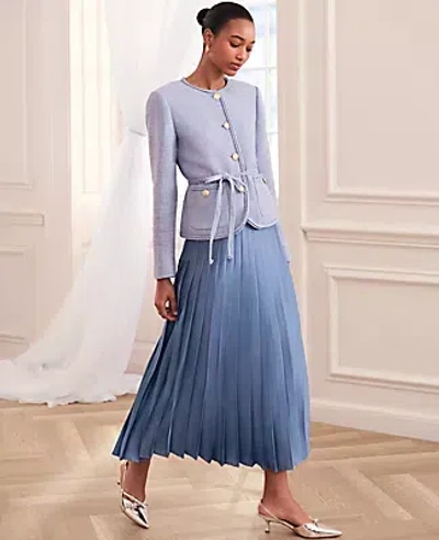 Ann Taylor Petite Satin Pleated Midi Skirt In Blue