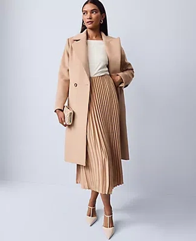 Ann Taylor Petite Satin Pleated Midi Skirt In Brown