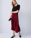 Ann Taylor Petite Satin Pleated Midi Skirt In Red