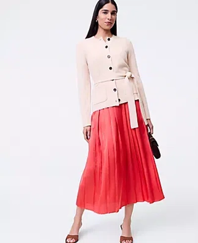 Ann Taylor Petite Satin Pleated Midi Skirt In Red