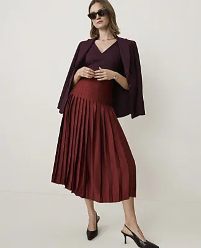 Ann Taylor Petite Satin Pleated Midi Skirt In Rich Merlot