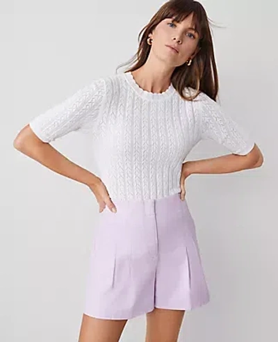 Ann Taylor Petite Scalloped Pointelle Sweater In White