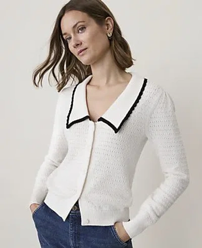 Ann Taylor Petite Scalloped Sailor Collar Cardigan In Winter White