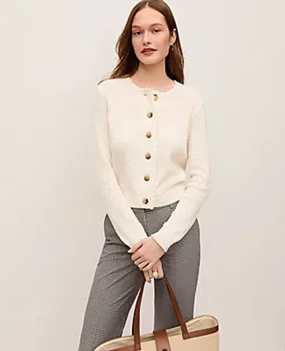 Ann Taylor Petite Scalloped Trim Cardigan In White