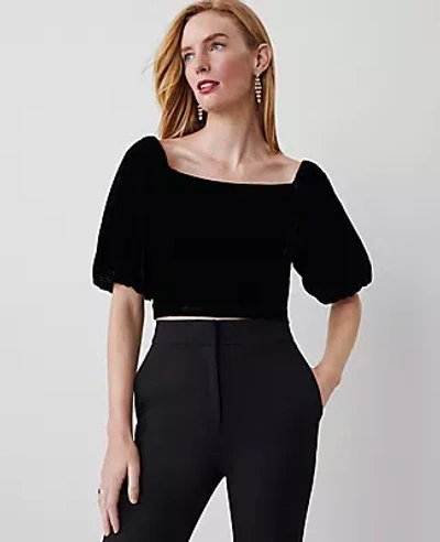 Ann Taylor Petite Scoop Neck Puff Sleeve Top In Black