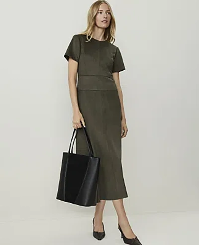 Ann Taylor Petite Seamed Crew Neck Midi Dress In Caper Shadow