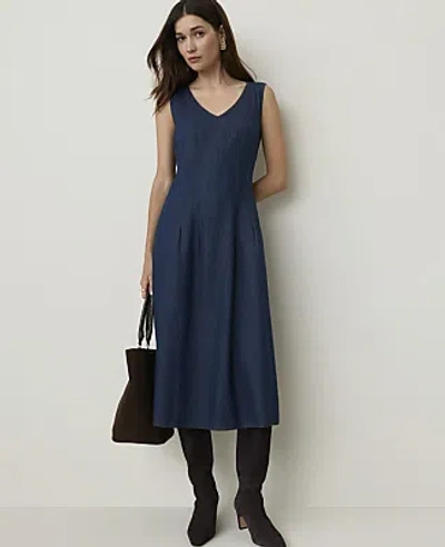 Ann Taylor Petite Seamed Denim Flare Midi Dress In Leonora Wash
