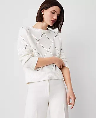 Ann Taylor Petite Sequin Argyle Sweater In Winter White