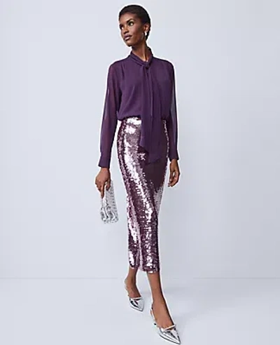 Ann Taylor Petite Sequin Column Midi Skirt In Purple