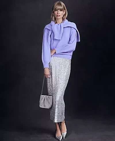 Ann Taylor Petite Sequin Column Midi Skirt In Silver Spark